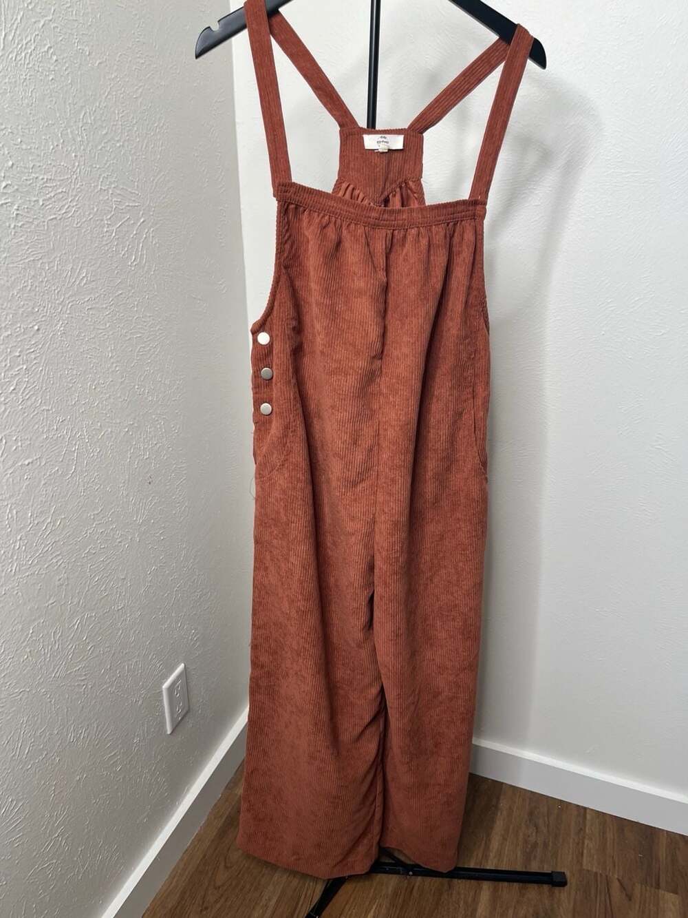 Entro Rust Corduroy Wide-Leg Overalls Boho Fall Jumpsuit